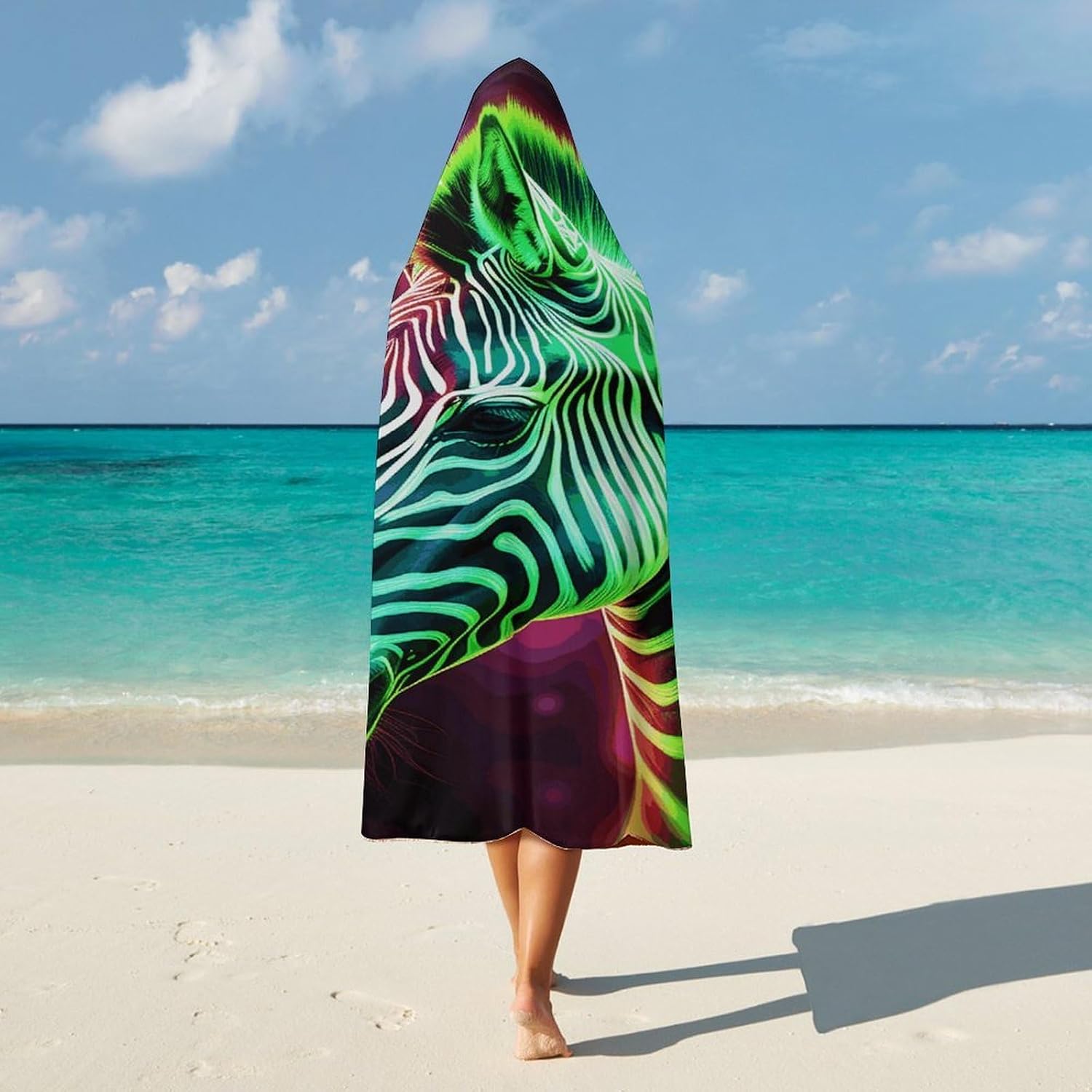 Glowing Zebra Hooded Blanket Cozy And Functional,Wearable Blanket Hoodie for Women Men,Blanket Poncho Presents60 x80