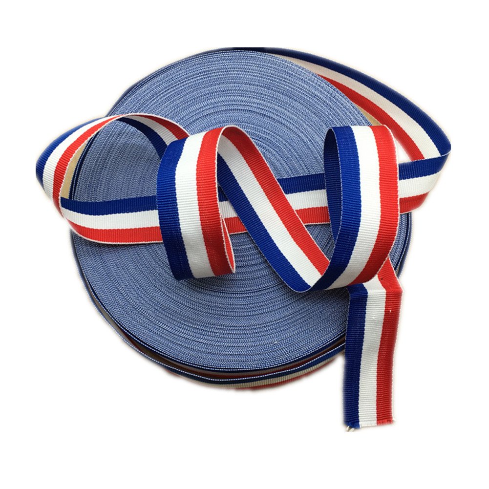 45 Meters Stripe Grosgrain Ribbon Striped Fabric Lace Trimming Patriotic Ribbon Strap Belt Width 2.5cm for Clothing Embellishments Gift Wrapping(Blue White and Red) - Image 3