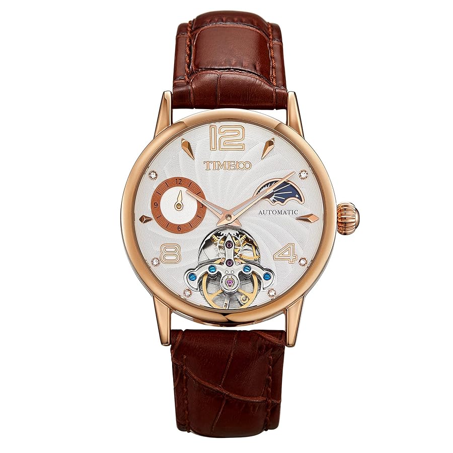 TIME100 Orologi Automatici Meccanici da Uomo Scheletrati Multifunzione  Cinturino in Pelle Vera Impermeabile?Bianco\u0026Marrone? : Amazon.it: Moda