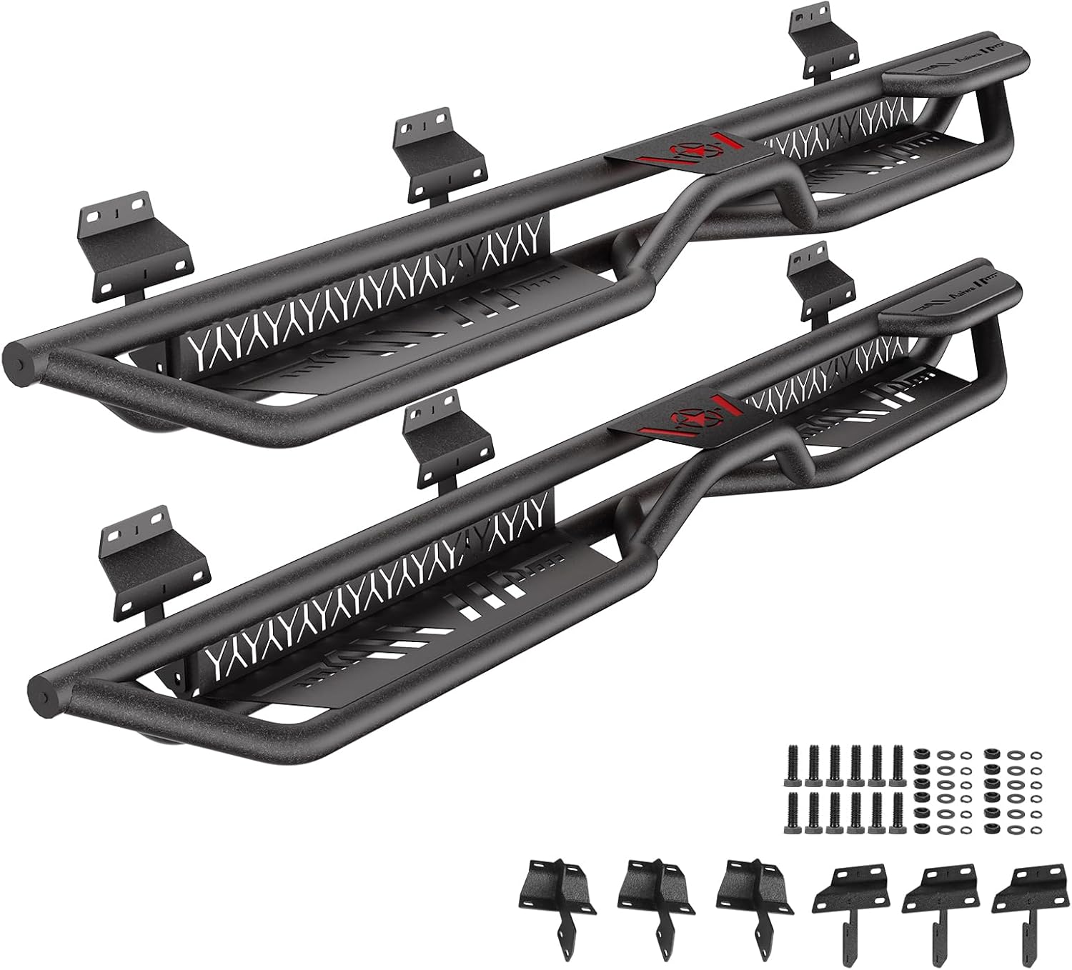 Running Boards Compatible with 2015-2026 F150 & 2017-2026 F250 F350 SuperCab 4-Door, Carbon Steel Two Stairs Design Side Steps Nerf Bars with Anti-Skid Surface, Easy Install