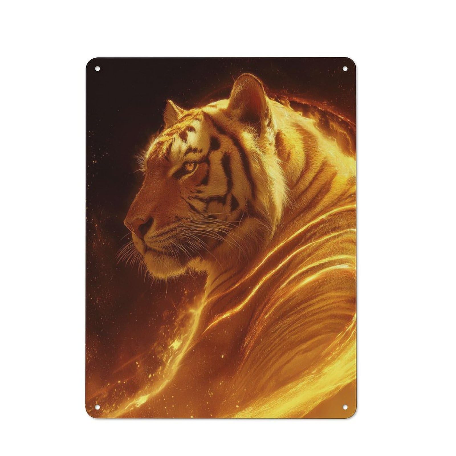Junmoney Style-6 Fiery Tiger Portrait Country Metal Wall Decor 40X30cm, Decorative Tin Sign For Farmhouse Kitchen, Pantry Or Dining Area