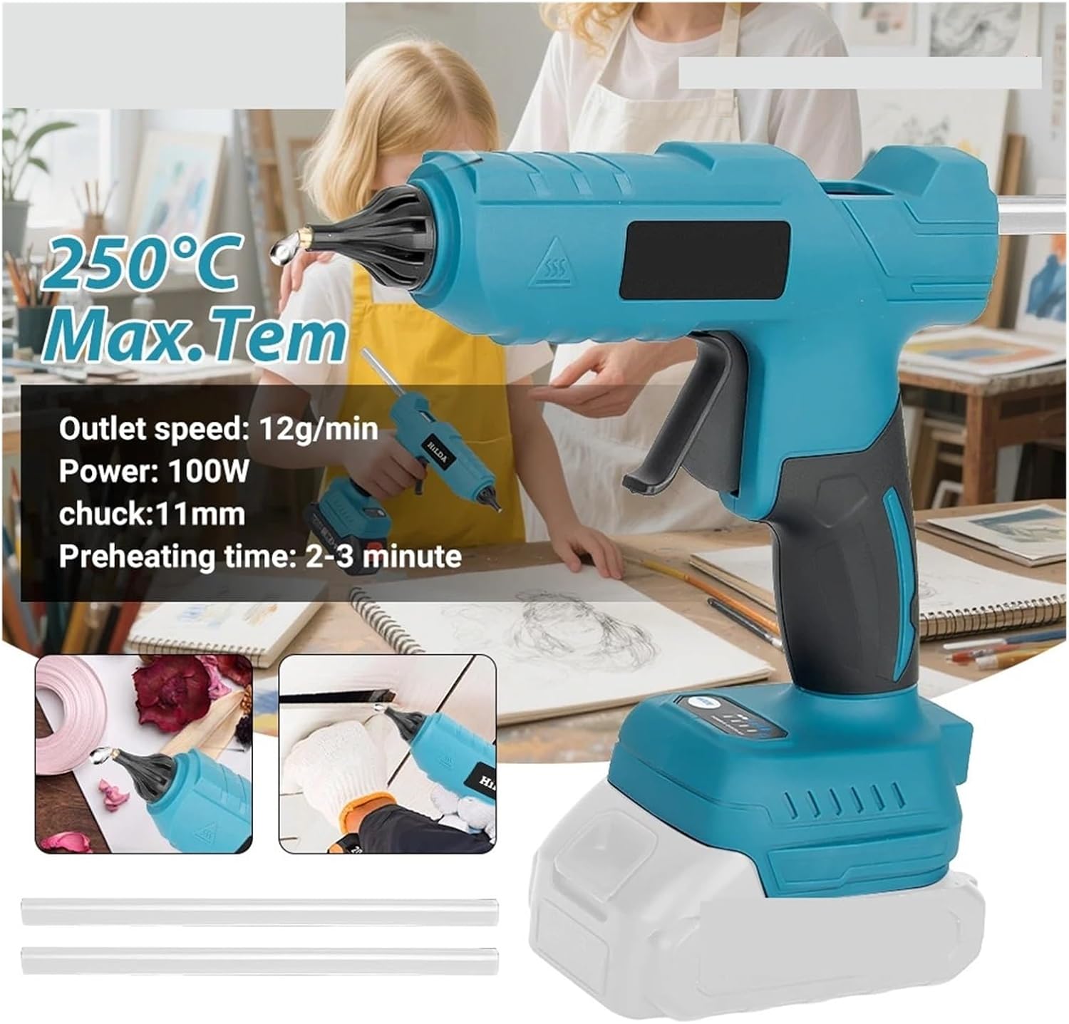 Hot Glue Gun, Electric Hot Melt Glue Gun With Precision Nozzle 11 Mm Stick And Enhanced Safety Cordless Fit