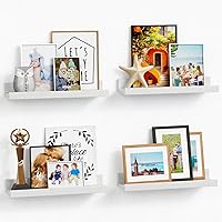 Vista 9 de Forbena Estante de repisa blanca para cuadros, estantes flotantes con borde para libros de dormitorio, estantes de esquina para guardería, estantes