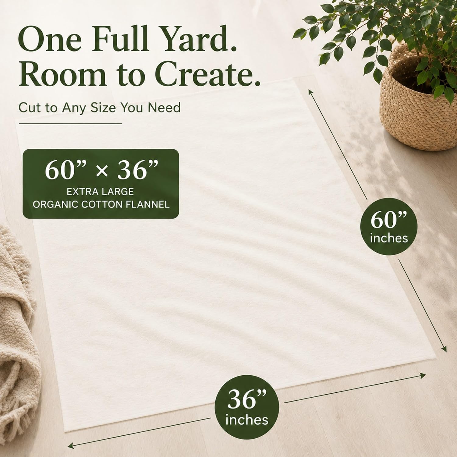 1 Yard Organic Cotton Flannel Cloth for Castor Oil Pack Wrap.Unbleached Natural Color. 60 Inches Wide. Reusable Castor Oil Compress for Liver Detox, Castor Oil Pads for Abdomen, Joints & Other Areas