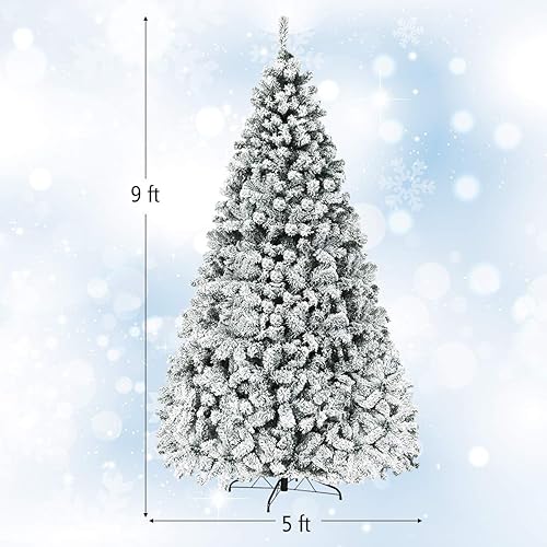 Miniatura 9 de HAPPYGRILL Árbol de Navidad preiluminado de 6 pies, agujas de PVC de alta calidad, 600 puntas de rama, pino flocado con bisagras de nieve con