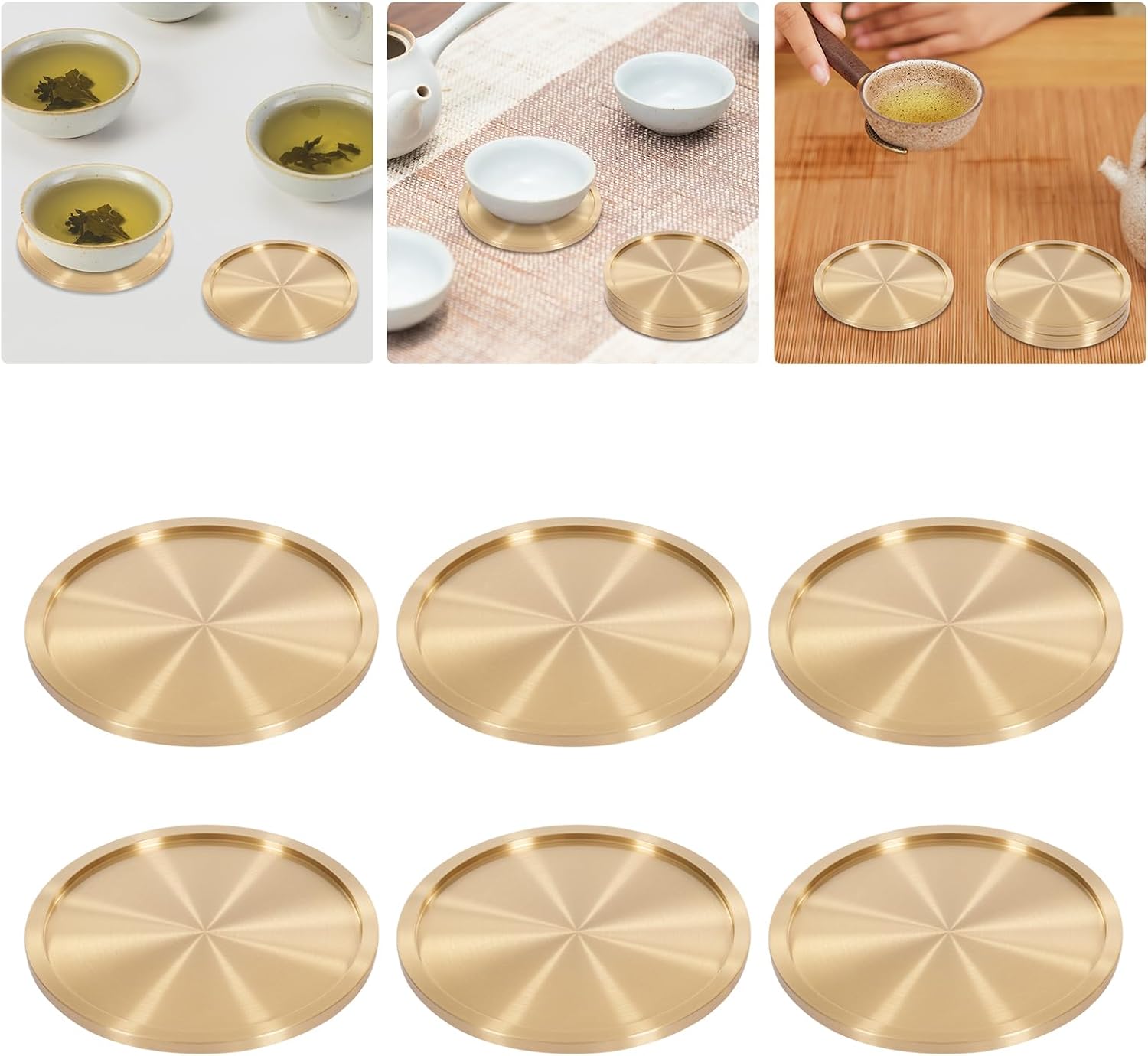 Premium Brass Coaster Bar Meeting Room Non-Slip Coaster Drink Cap Mat 6PCS