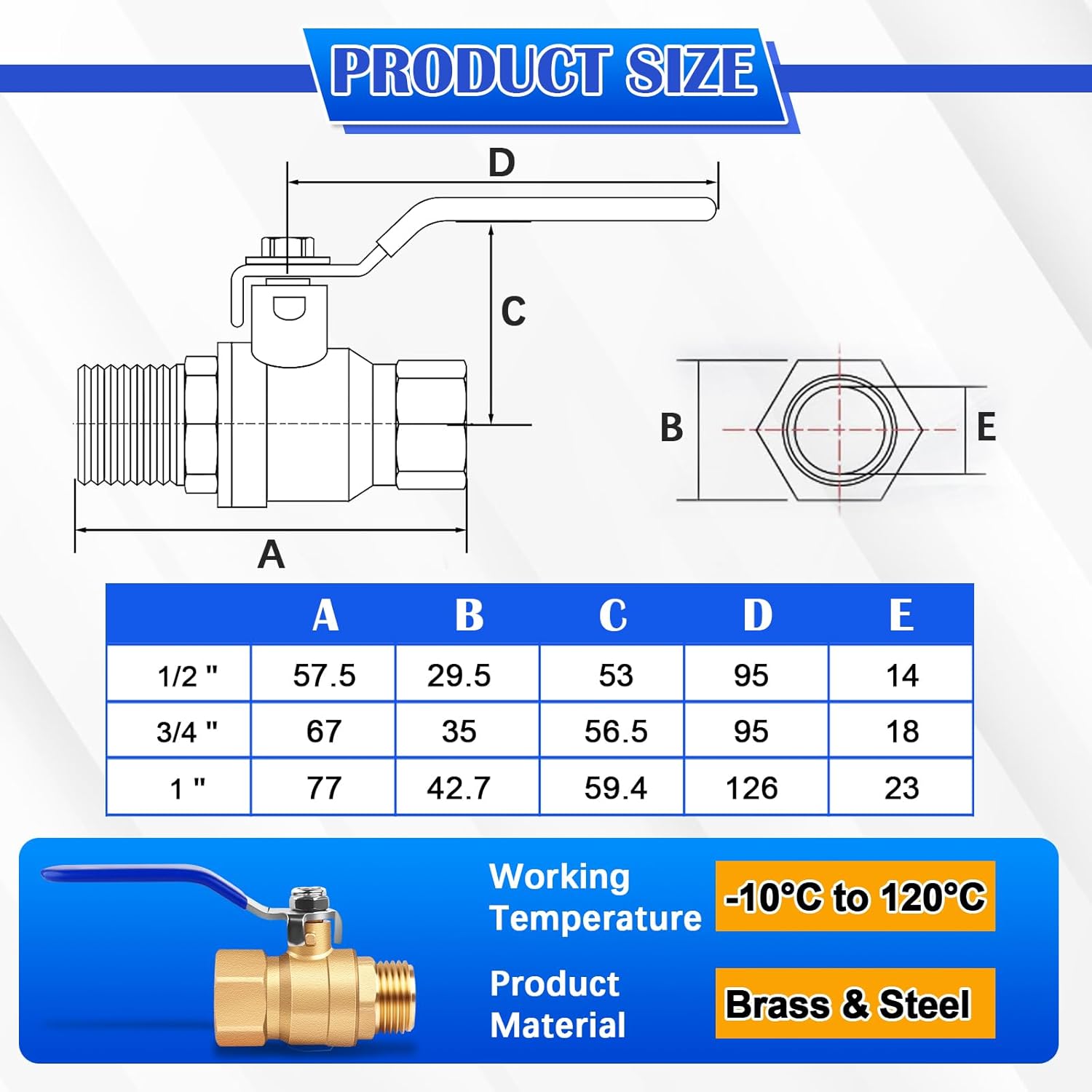 FANOVO 3/4 inch Full Port Ball Valve, 2Pack Heavy Duty Forged Brass Shut Off Valves, 3/4'' Male to Female NPT Full Flow Control Valve, 150 PSI WSP / 600 PSI WOG Pipe Connector, for Water, Oil, and Gas