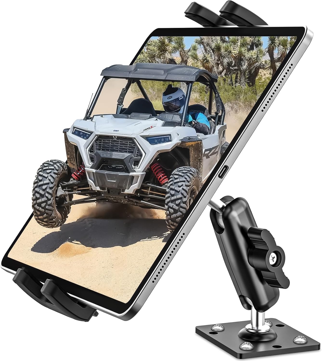 UTV Tablet Mount, Heavy Duty Drill Base Tablet Holder, 360° Adjustable Arm