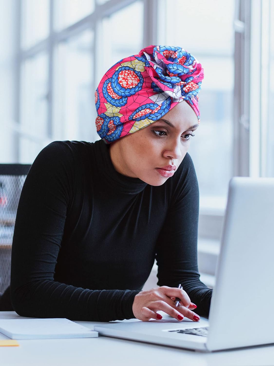 SATINIOR 8 Pcs Women Turban Head Wraps for Women African Pattern Knot Headwrap Bohemian Print Pre Tied Flower Knot Bonnet Hat - Image 5