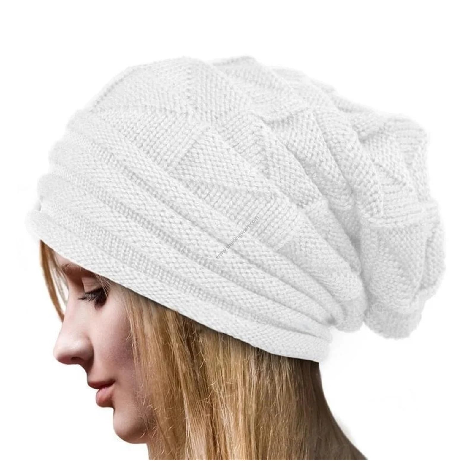 Knit Hat Winter Unisex Knit Crochet Solid Warm Baggy Beanie Hat Oversized Slouch Cap(White)