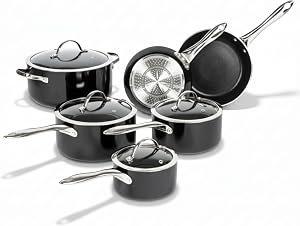 Lagostina Classic Provence 10 pc Cookware Set, Multi-Coat Non-Stick, Includes Saucepans, Saucepot, Dutch Oven, Skillets and Covers, Induction Safe, Black