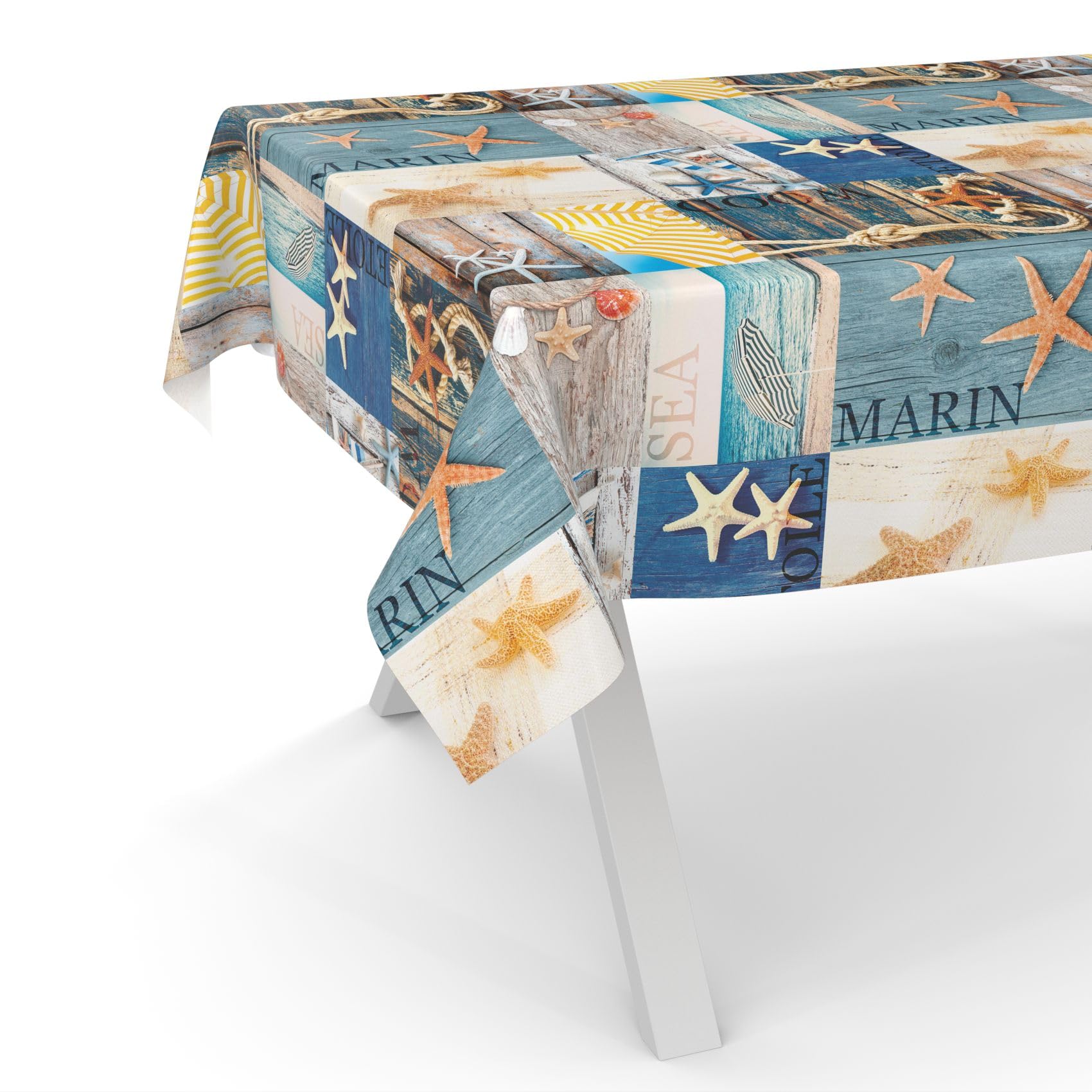 ANRO Mantel de hule lavable, para jardín, redondo, ovalado, rectangular, diseño marítimo, 400 x 140 cm, borde de corte