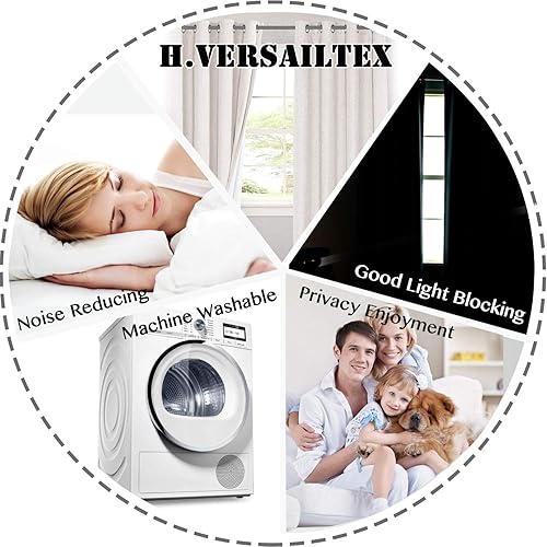 Miniatura 4 de H.VERSAILTEX Cortinas de lino texturizadas 100% opacas con aislamiento térmico (marfil, 2 paneles, 52 x 84 pulgadas) paquete de cortinas