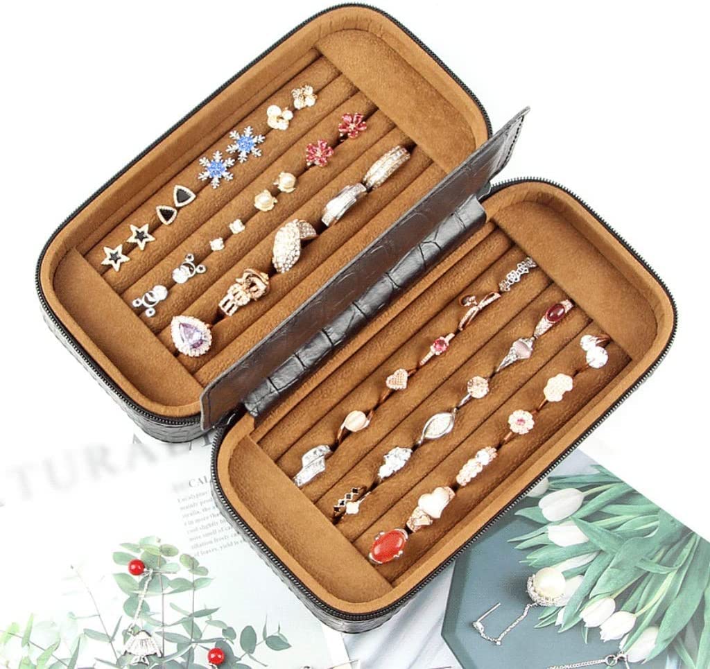 Schmuckkasten Schmuckkästchen Schmuckbox Leder Reise Tragbare Große Kapazität Ring Box Samt Innen Doppelschicht Schmuck Organizer Box Für Frau. Schmuckschatulle (Color : A, Size : 9.5x18.5x8cm)