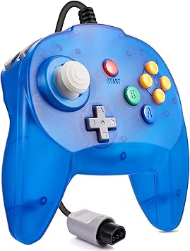 KIWITATA Mini Game Controller for Retro N64 Console, Classic N64 Wired 64-bit Remote Controller Upgraded Joystick Gamepad Replacement Clear Blue