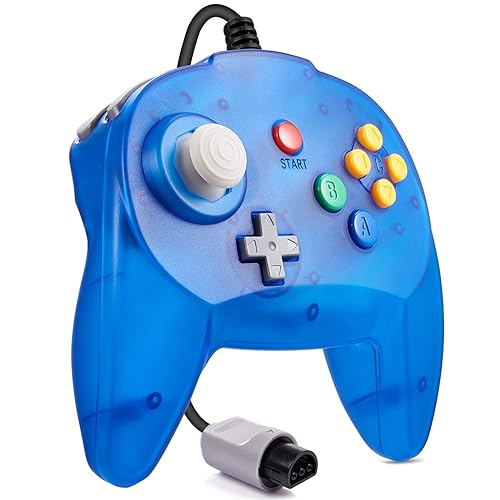 KIWITATA Mini Game Controller for Retro N64 Console, Classic N64 Wired 64-bit Remote Controller Upgraded Joystick Gamepad Replacement Clear Blue