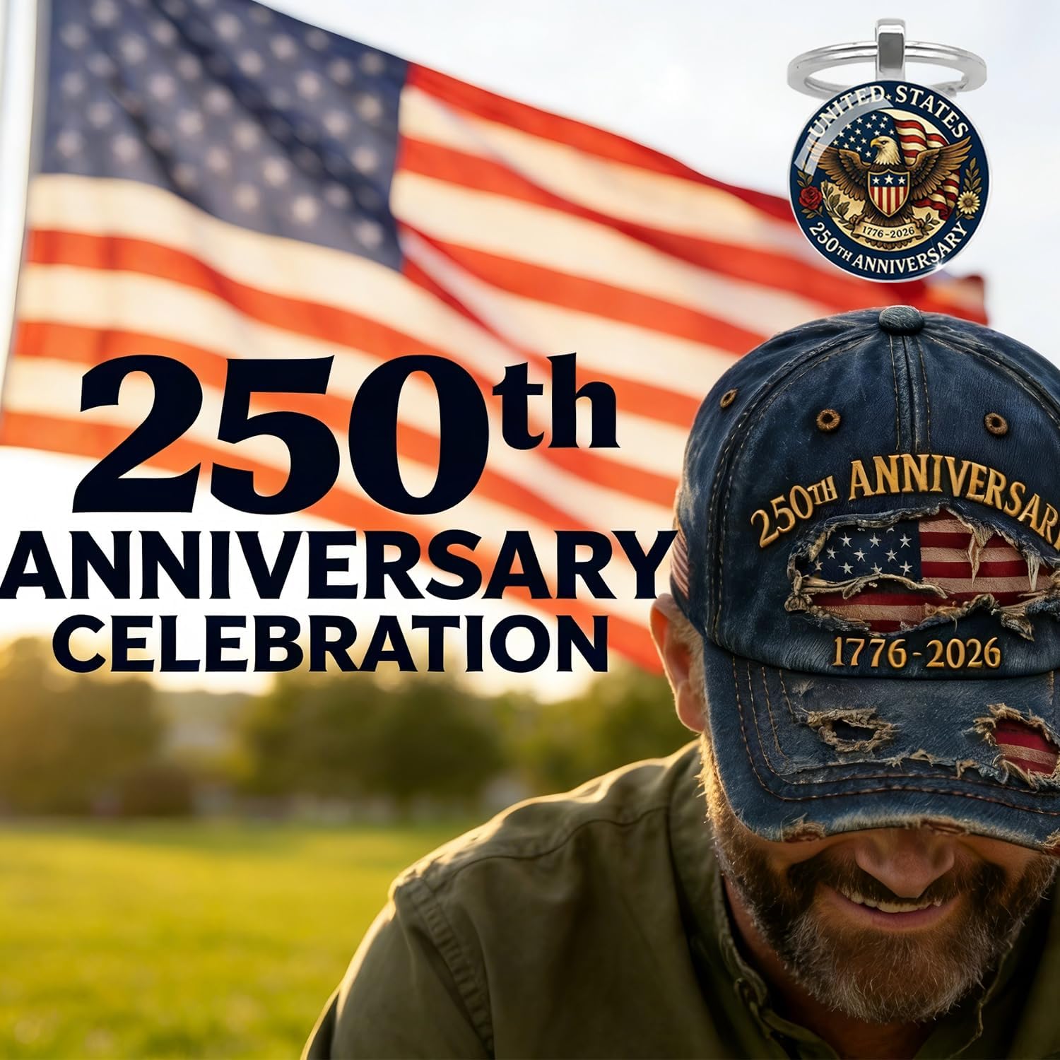 USA 250th Anniversary Hat 1776-2026 - Made in USA Patriotic Baseball Cap, Adjustable Distressed Denim Cap with Eagle, Veteran Gift for Men & Women - Image 6