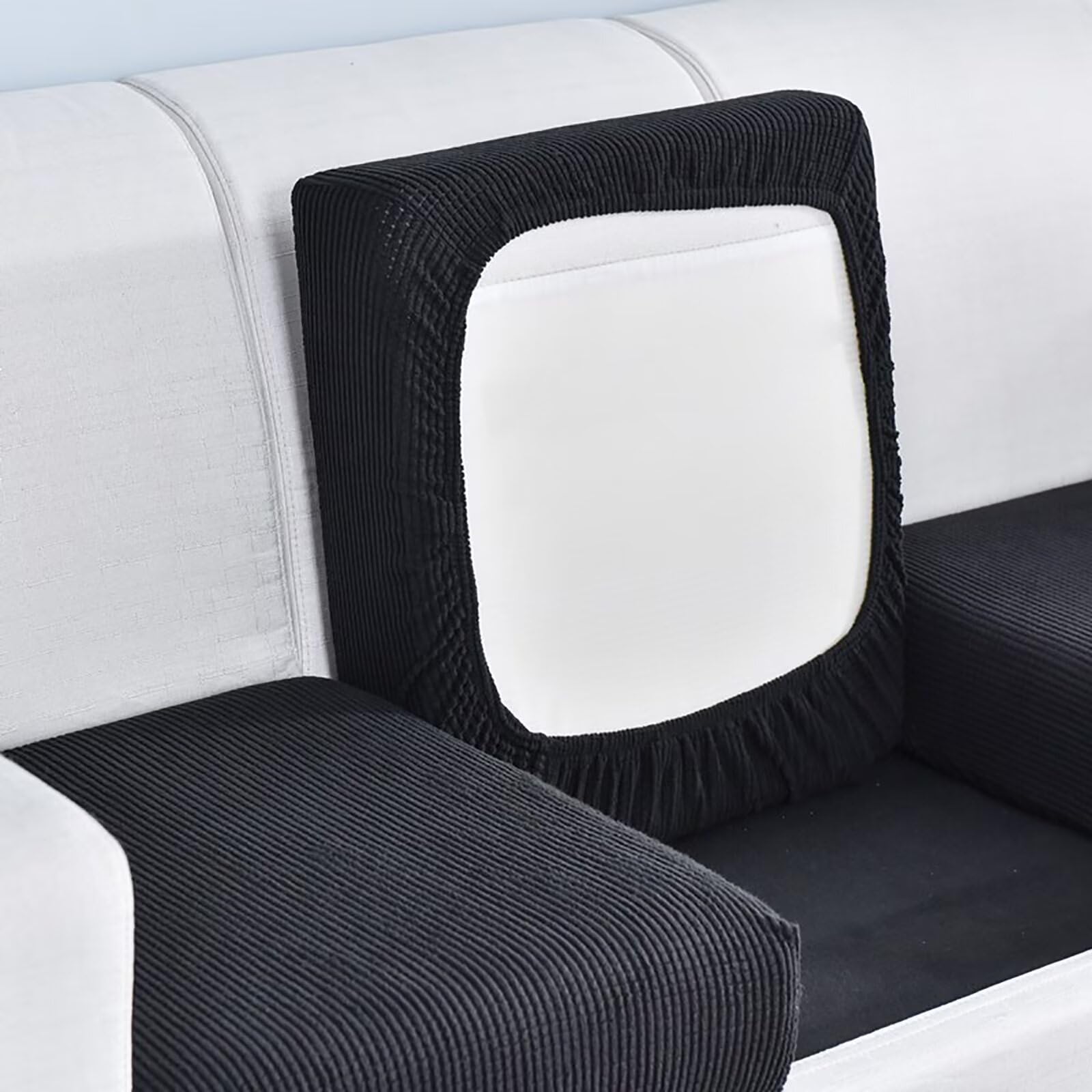 Edumov Sofa Seat Cushion Cover, Stretch Sofa Seat Cover, Fitted Universal Couch Cover, Non-Slip Sofa Slipcovers Velvet Sofa Covers Replacement for Individual Cushion(1-Sitzer, Black)
