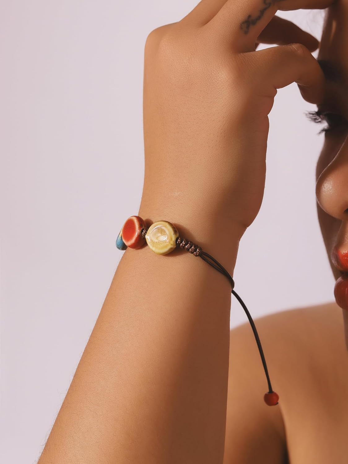 MINACHI Bohemian Colorful Ceramic Bead Adjustable Cord Bracelet, Boho Hippie Summer Jewelry Gift for Women - Image 6