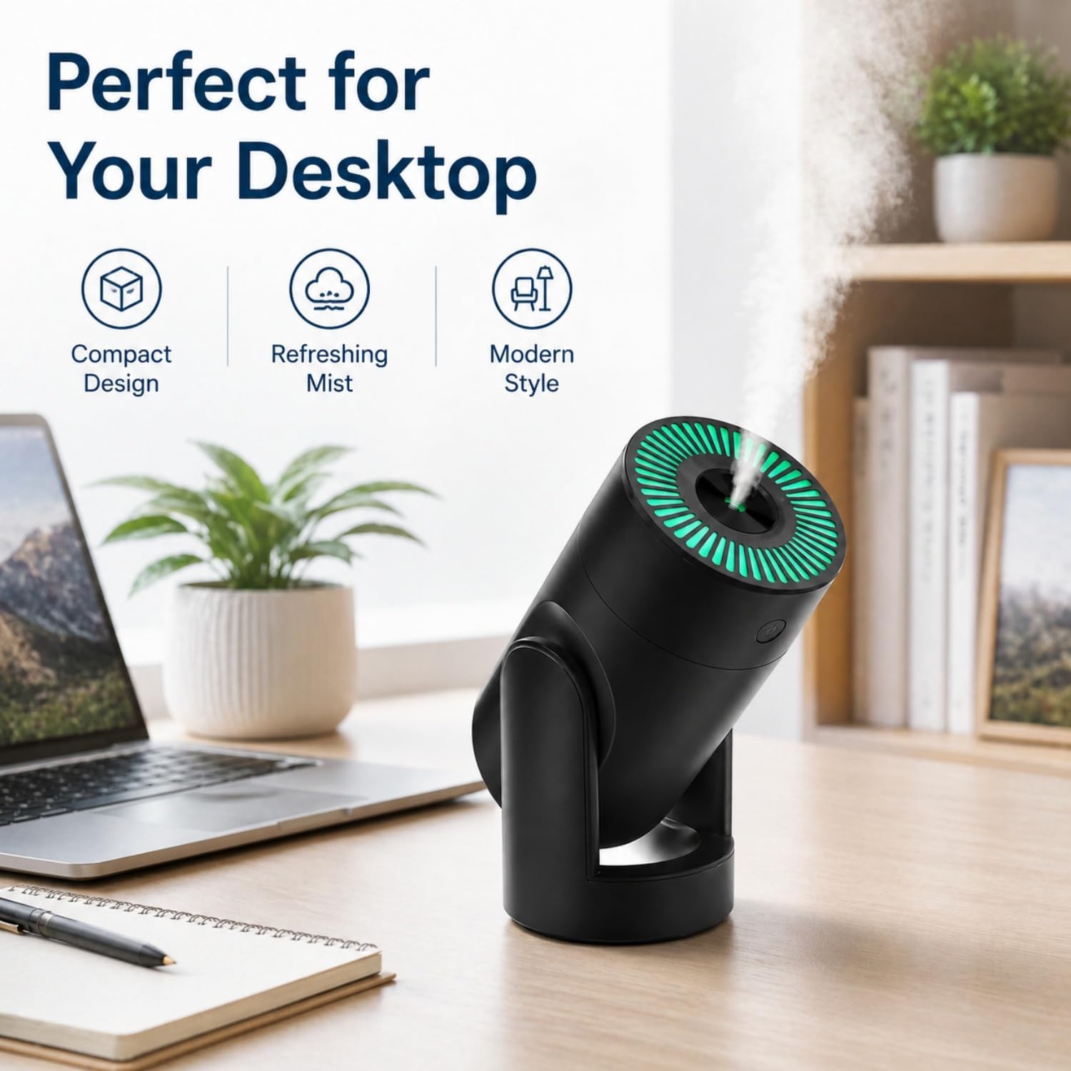 Portable Mini Humidifier with 2 Mist Modes, 220ml Cool Mist Rotation Humidifiers with Colorful Night Light, Quiet Operation, USB Personal Desktop Humidifier for Bedroom, Office, Travel, Car, Black