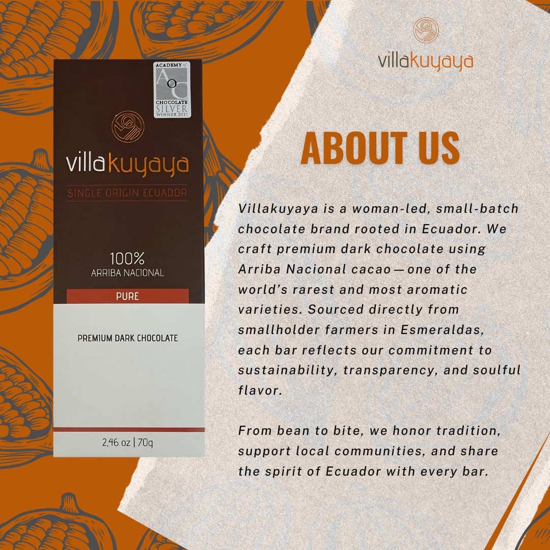 Villakuyaya Premium Dark Chocolate Single Origin 80% Pure (Silver Award Winner at the 2020 Academy of Chocolate Awards, London) – Gourmet Ecuadorian Cacao, Vegan & Gluten-Free (Pack of 6)