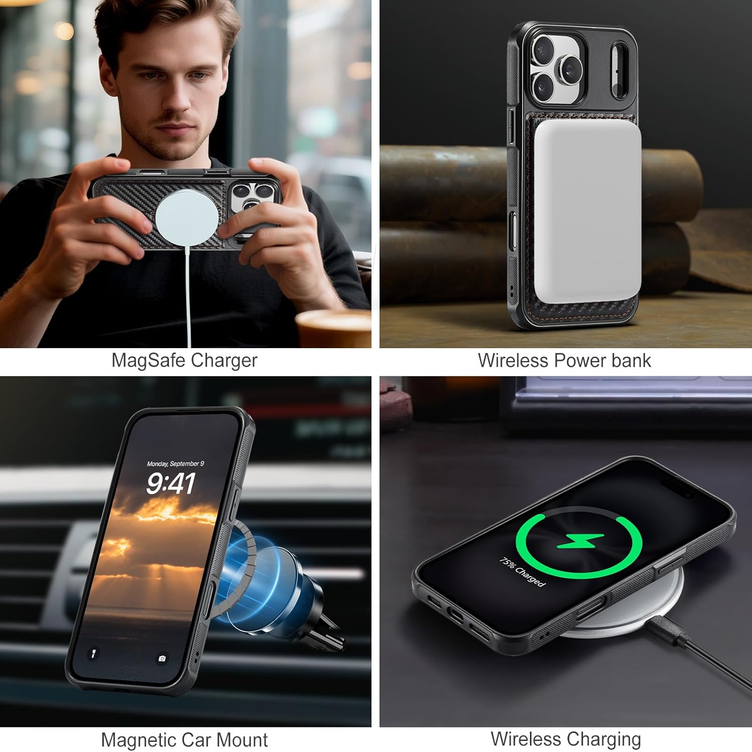 for iPhone 17 Pro Max Wallet Case Compatible with Magsafe, Magnetic RFID Blocking Card Holder Kickstand 2 in 1 Detachable Case for iPhone 17 Pro Max 6.9", Carbon Black - Image 3