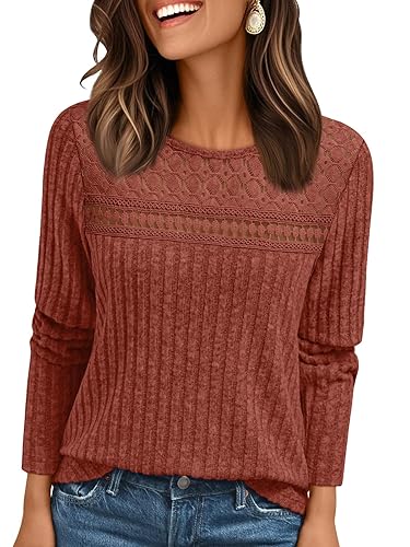 AUTOMET Womens Lace Long Sleeve Shirt Fall Top Fashion Dreesy