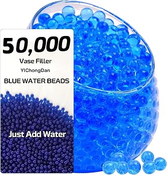 50,000 Pcs Blue Water Beads, Water Gel Jelly Beads for Vases Filler, Vase Fillers for Floating Pearls, Wedding Centerpiece, Christmas Floating Candles, Planting, Floral Decoration