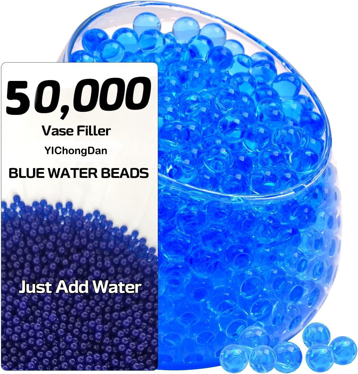 YIChongDan 50,000 Pcs Blue Water Beads, Water Gel Jelly Beads for Vases Filler, Vase Fillers for Floating Pearls, Wedding Centerpiece, Christmas，Floating Candles, Planting, Floral Decoration