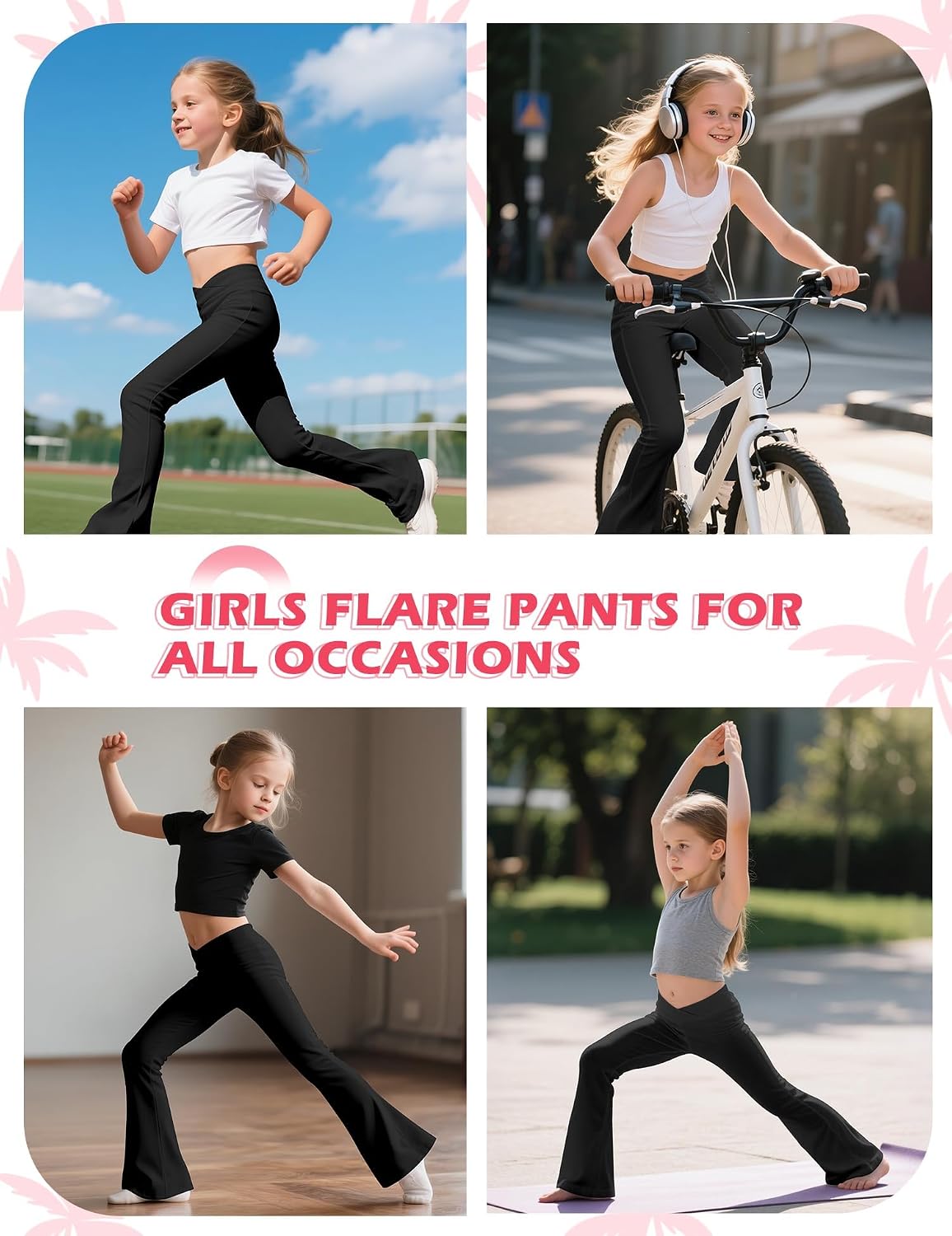 Girls Black Leggings Flare Yoga Pants Cross Over High Waisted Bell Bottoms for Girls Kids Teens Stretchy Dance Leggings Full Length 11Y-12Y