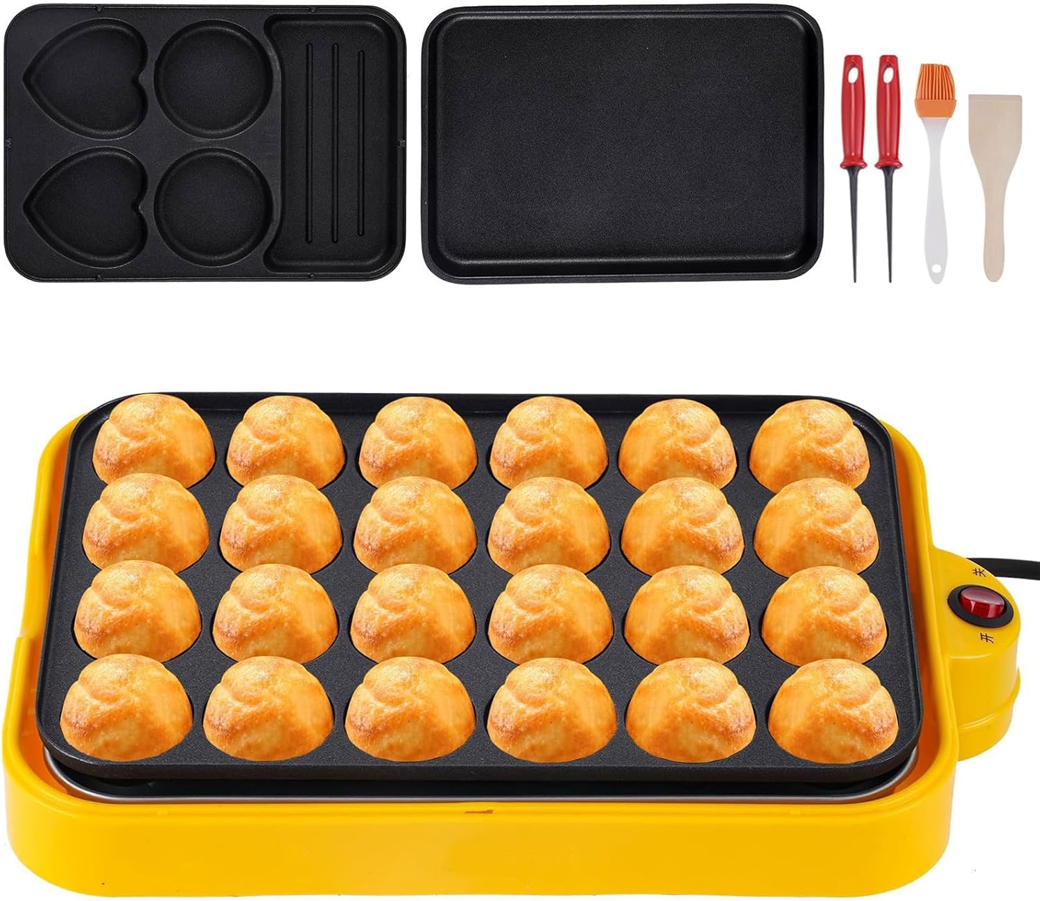 Takoyaki Maker,24 Holes Electric Takoyaki Pan with 2 Electric Frying Pan, Automatic Temperature Control, Non-Stick Electric Grill,for Sandwich, Egg, Steak, Pancake