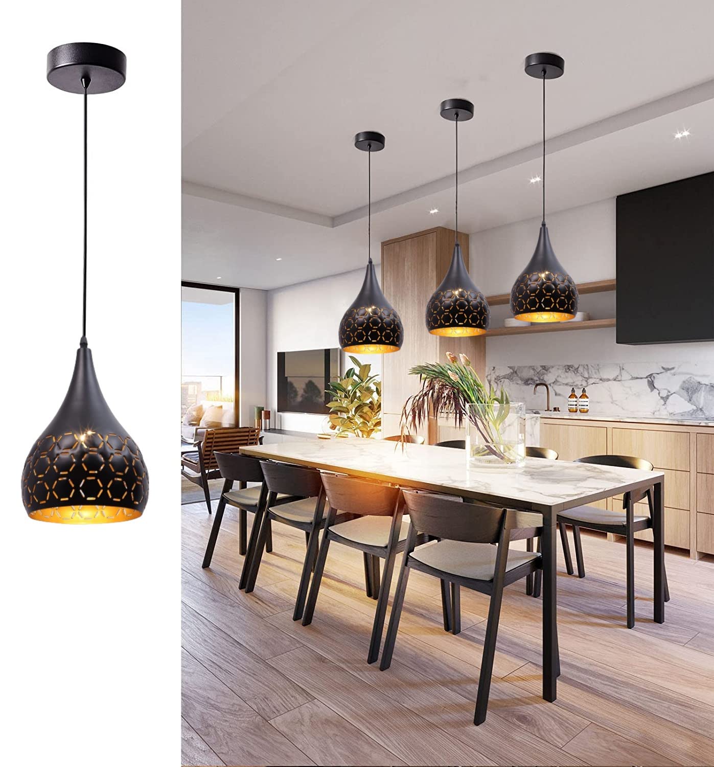 Homes Elite Single Modern Pendant Ceiling Light Aluminum Kitchen Lighting Living Room Bedroom Balcony Indoor Home Decorative Fixture Cut Design (Bulb not Included) 1