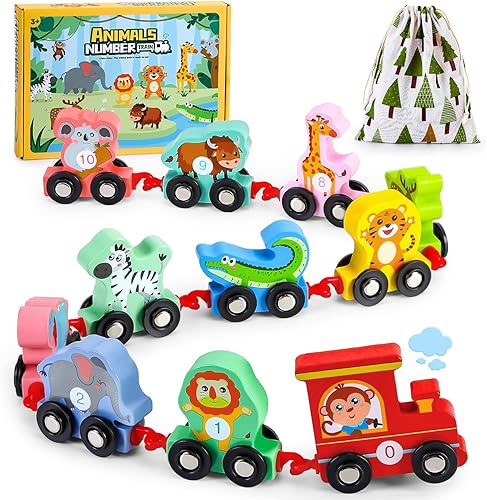 EDUJOY Juguetes para niños de 2 a 3 años, juguetes de tren de animales de madera para niños de 2 a 3 años, ideas de regalo de cumpleaños, juguetes