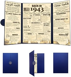 Tri-fold 80th Birthday Decorations Party Poster, Party Supplies Anniversary Decorations Birthday Gifts for Women & Men Turning 80 Years Old, 80th Anniversary Certificate Gift, Back in 1943（Blue Shell Surface）