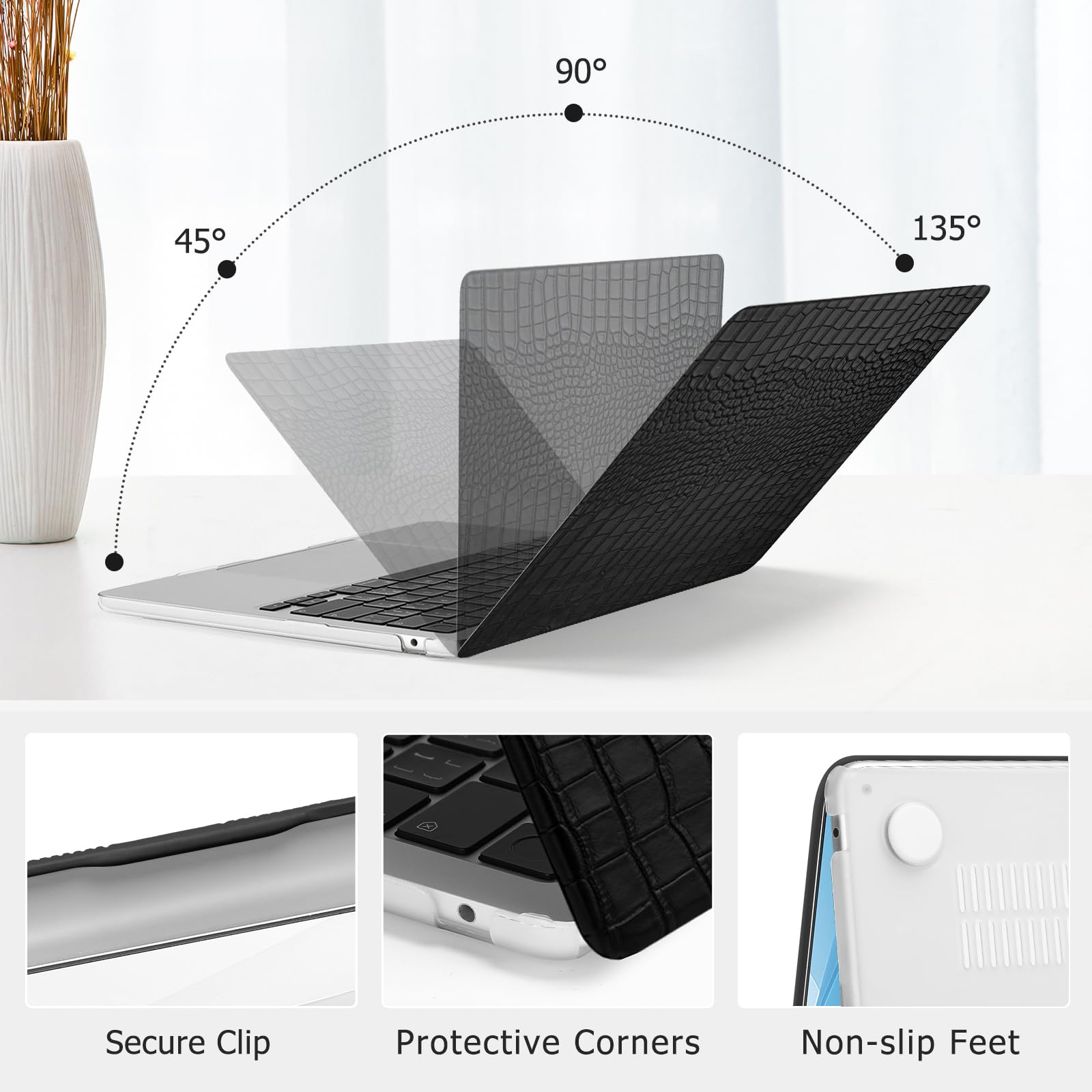 MOSISO Etui kompatybilne z MacBook Air 33.0 cm M5, M4, M3, M2, 2026-2022, A3449, A3240, A3113, A2681, odporne na zarysowania, skóra krokodyla, twarda powłoka ze skóry i klawiatury, folia ekranowa do