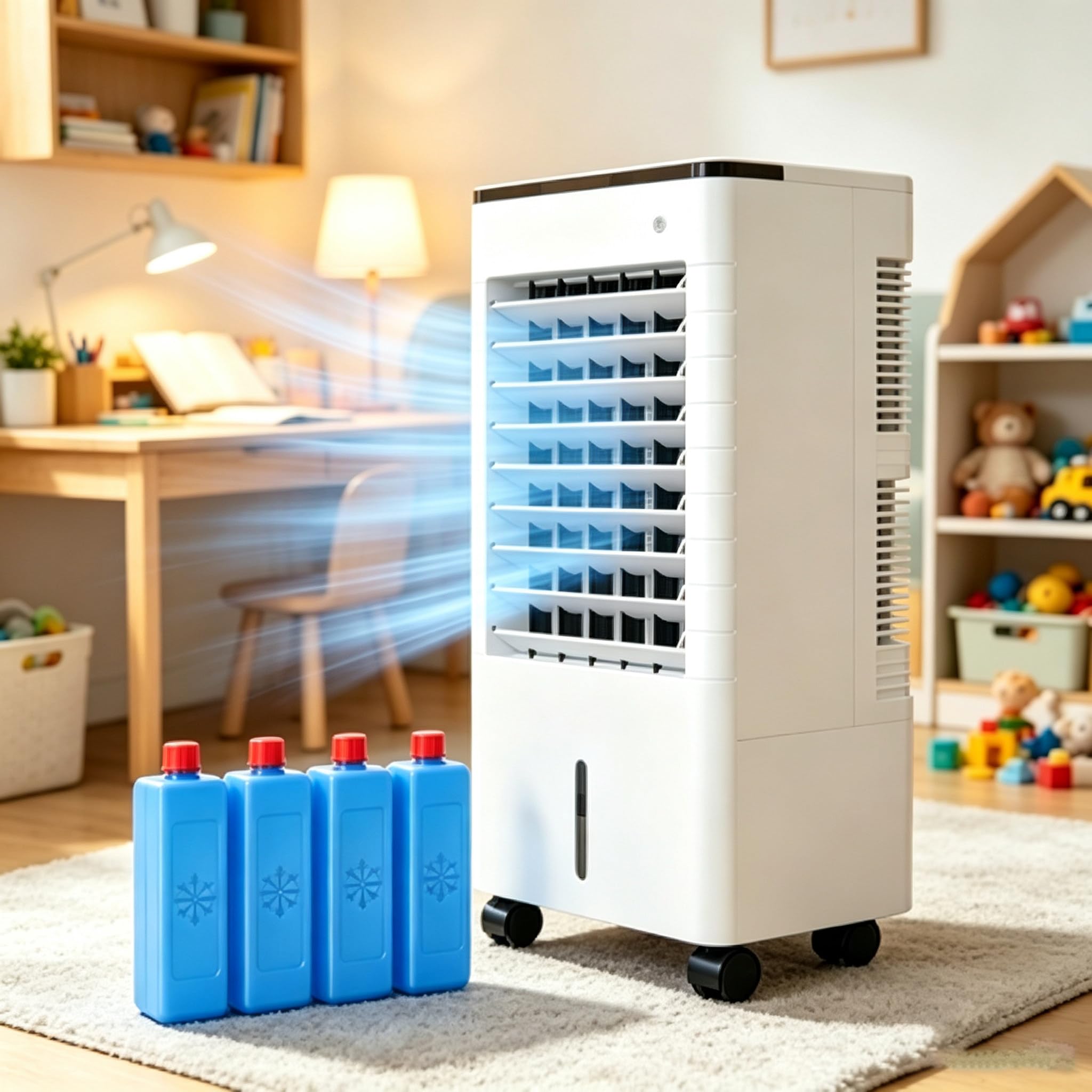 pedenencelia Portable Evaporative Air Cooler – 9L Water Tank, 4 Ice Packs, 3 Speeds & 3 Modes, 12H Timer & Remote, Windowless Portable Fan for Bedroom, Home, Office