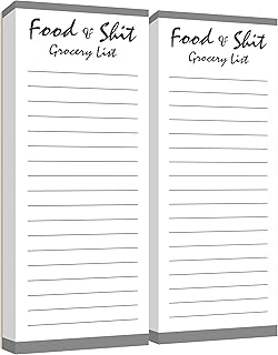 2 Packs Grocery List, 200 Sheets Magnetic Notepad Food & Shit Funny Shopping List Magnet Tear Off Memo Note To Do List Planner for Refrigerator (3" x 8")