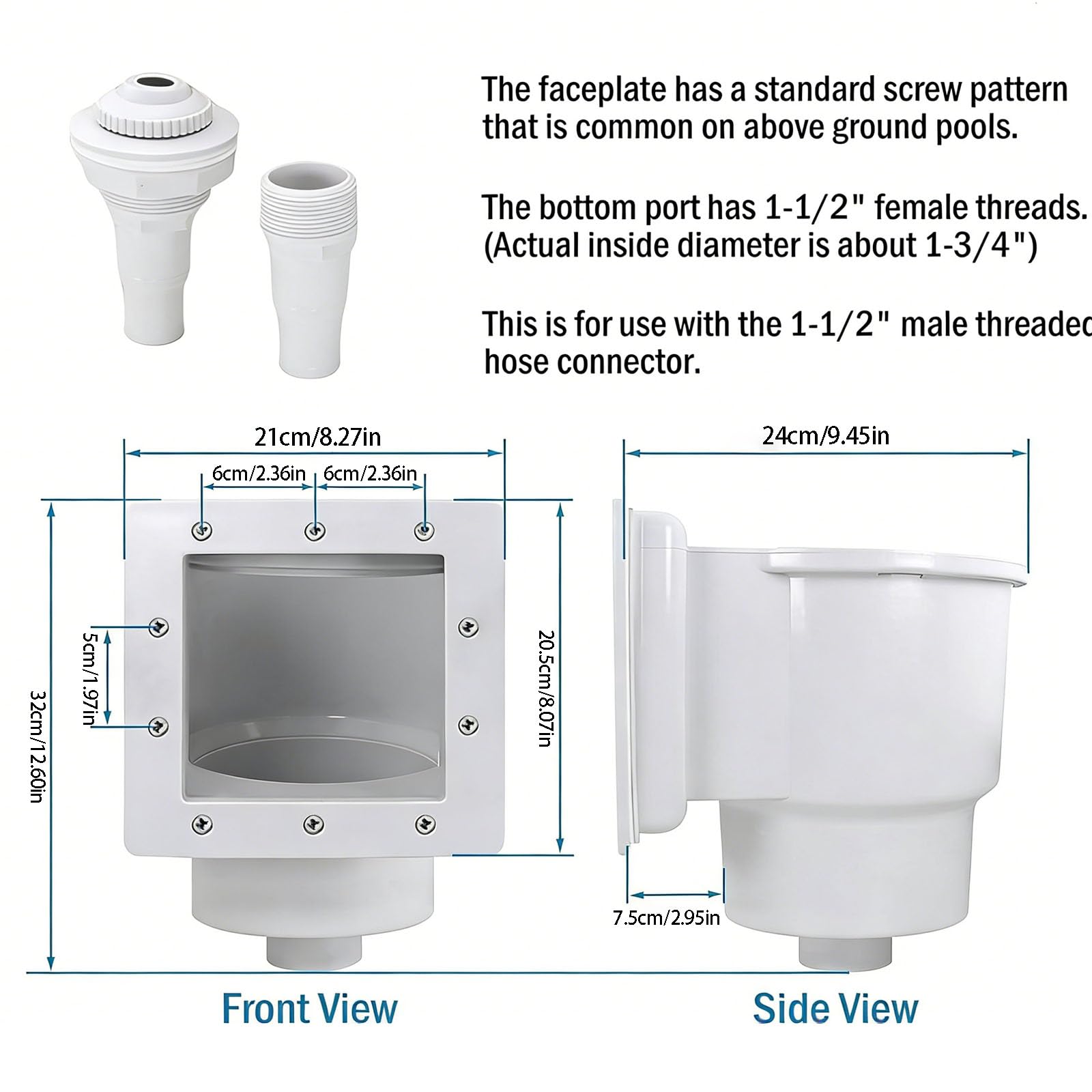 Inground Pool Skimmer Set include viti di guarnizione cestino | Connessione filettata da 1-1/2 pollici, skimmer per piscina resistente, struttura ABS, parti di installazione complete