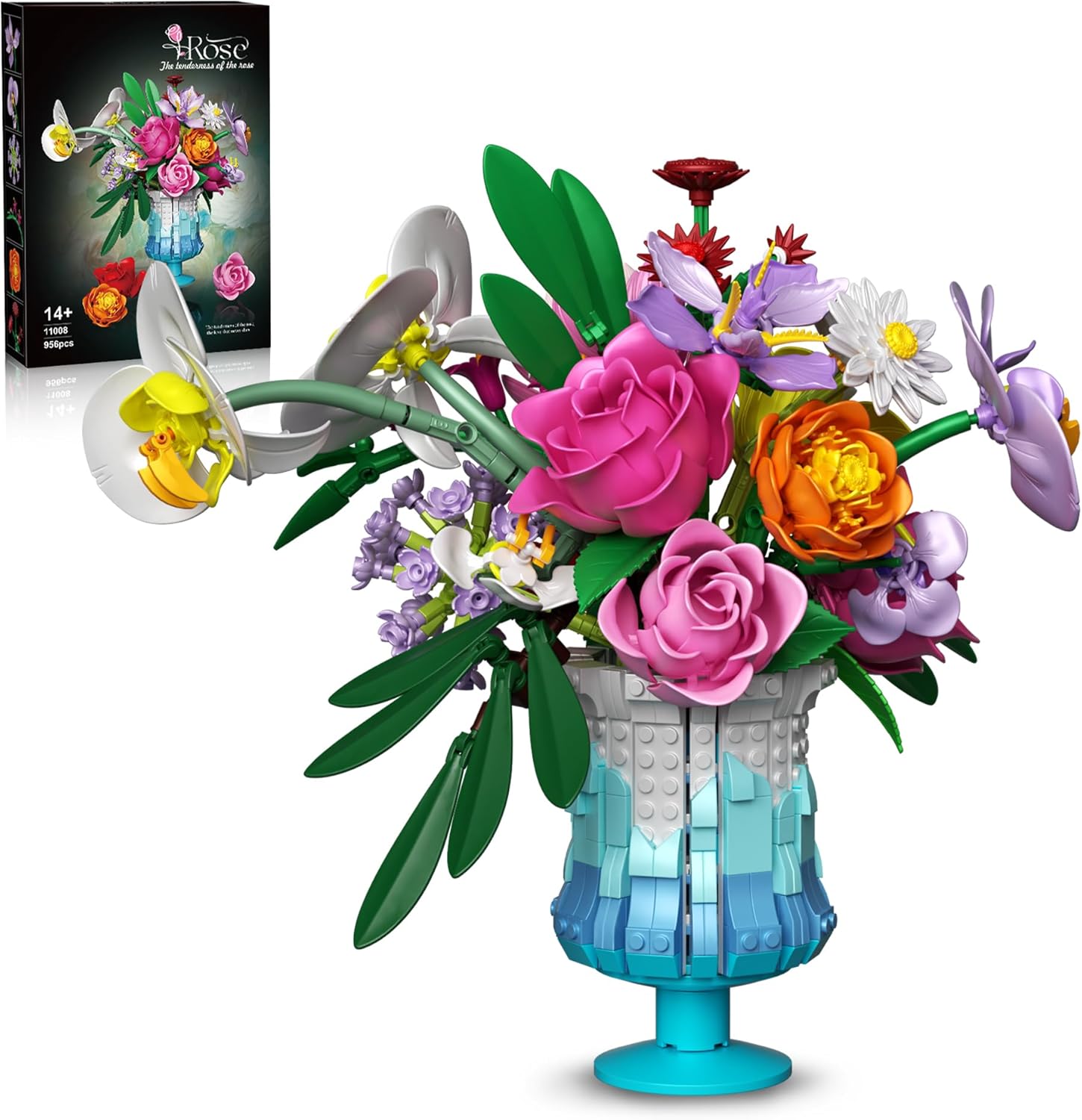 ZONECYTD Roses Flowers Bouquet Building Set, Artificial Flore with Vase Compatible with Lego Botanical Collection for Women Adults Girls Home Office Decor
