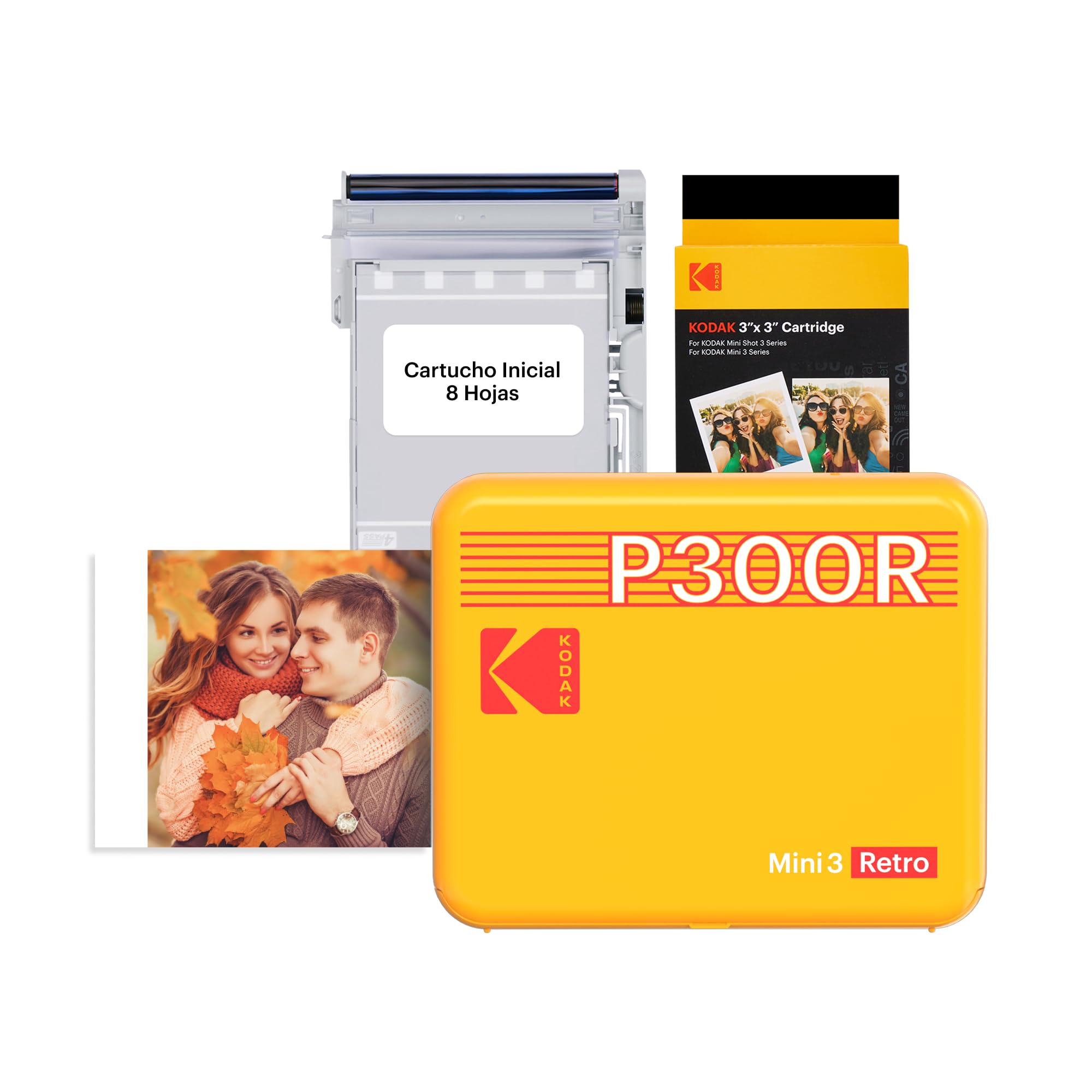 KODAK Mini 3 Retro Impresora Fotográfica Portátil 7,​6 x 7,​6 cm, 38 Hojas, Impresora Bluetooth para Smartphone iPhone & Android, Impresión Instantánea en Color, Sublimación 4PASS, Amarillo