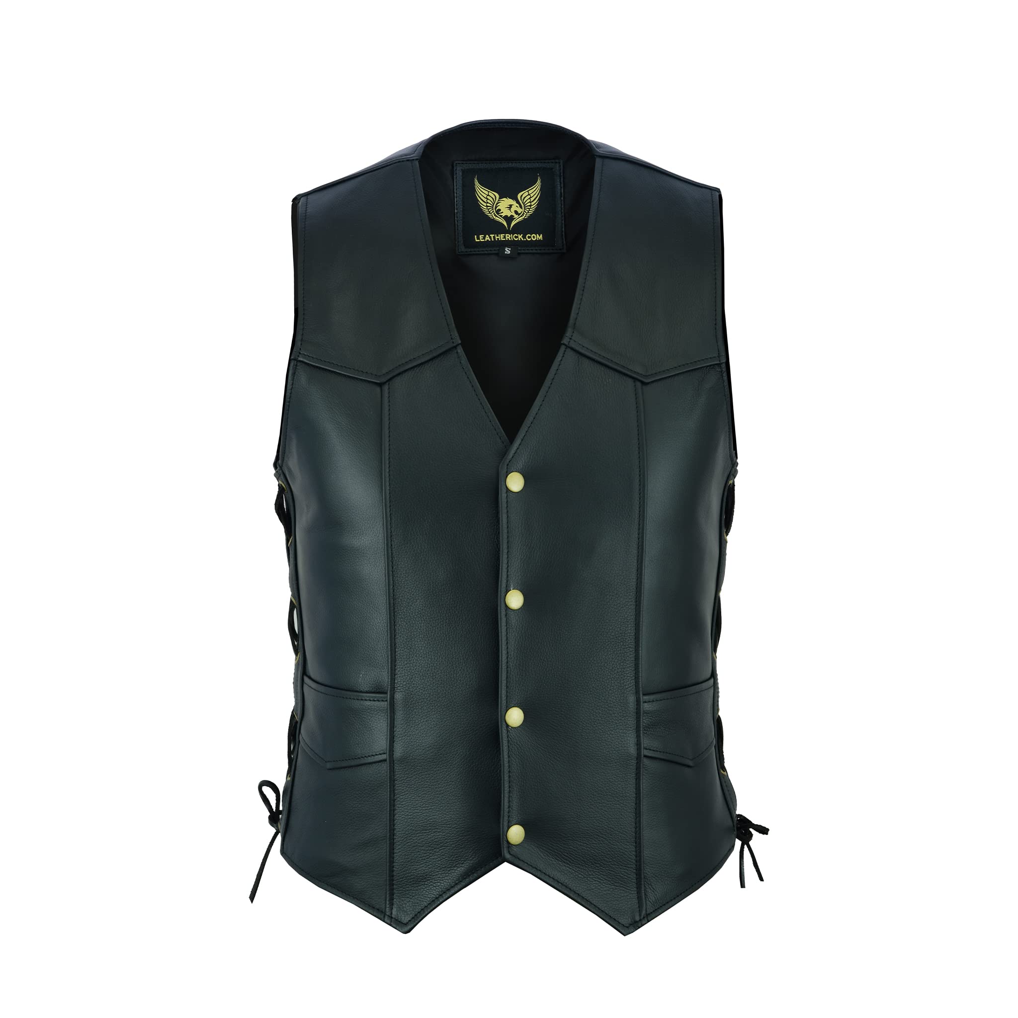 Leatherick Chaleco de cuero real para hombre con encaje lateral Estilo motero Moda casual