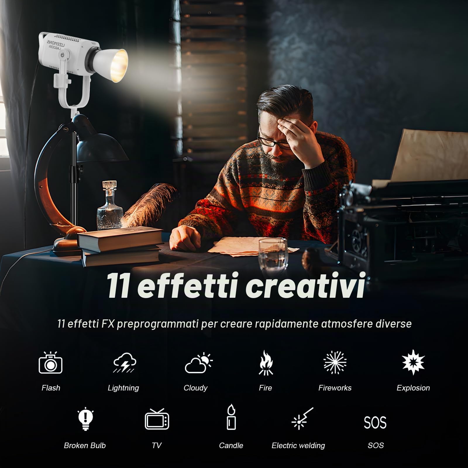 Godox Litemons LA600Bi Luce Video Luce Continua Video con Riflettore BR30,Video Light 600W 212500Lux@1M,2800K-6500K Luce Continua Piatta con Attacco Bowens e 11 Effetti FX
