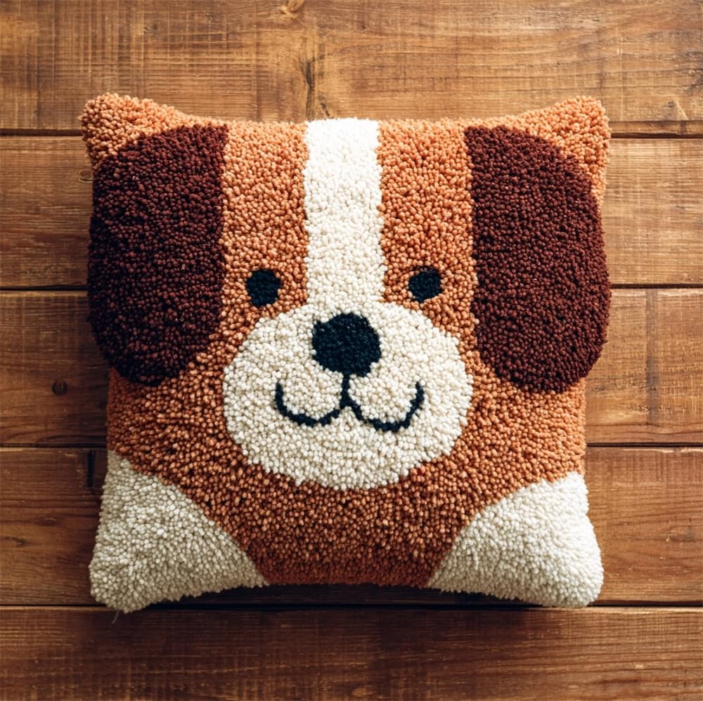 kitphoenix Latch Hook Kits DIY Throw Pillow Cover Puppy