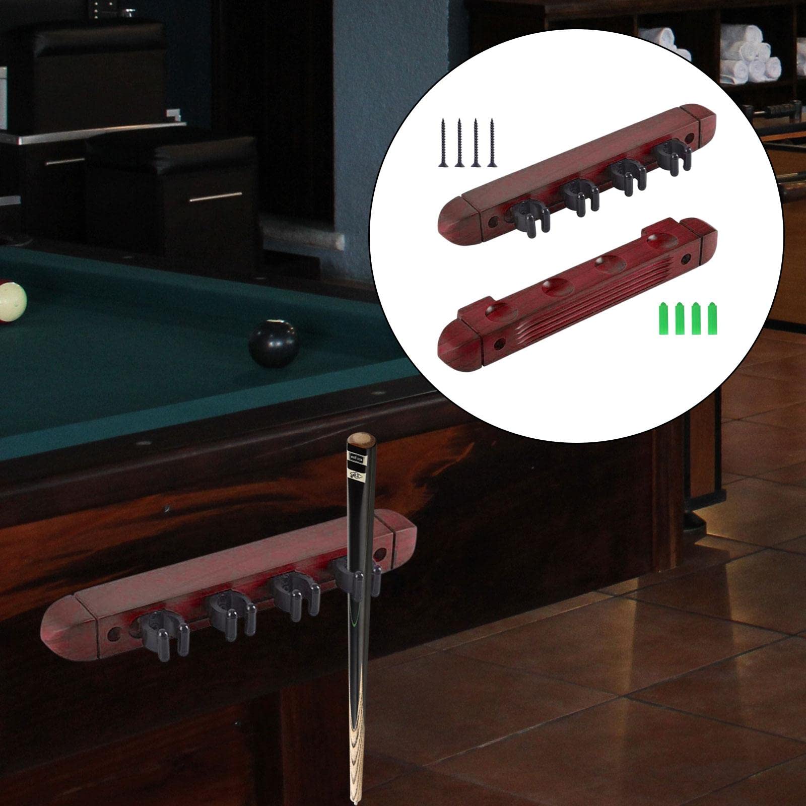 Griffe de Porte-Queue de Billard, Repose-Queue de Billard, Support de Rangement en Bois, Support Mural pour 4 bâtons de Billard, Support Mural avec 4, Rouge