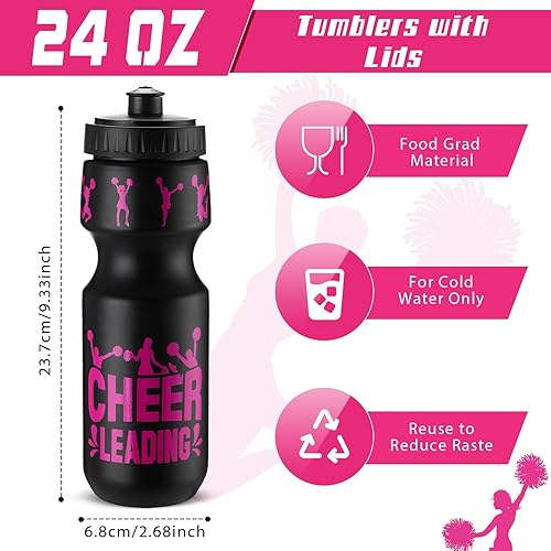 Miniatura 8 de Juego de 24 botellas de agua de baloncesto de 24 onzas y bolsa con cordón, 12 botellas de agua de plástico reutilizables, a granel, 12 bolsas de