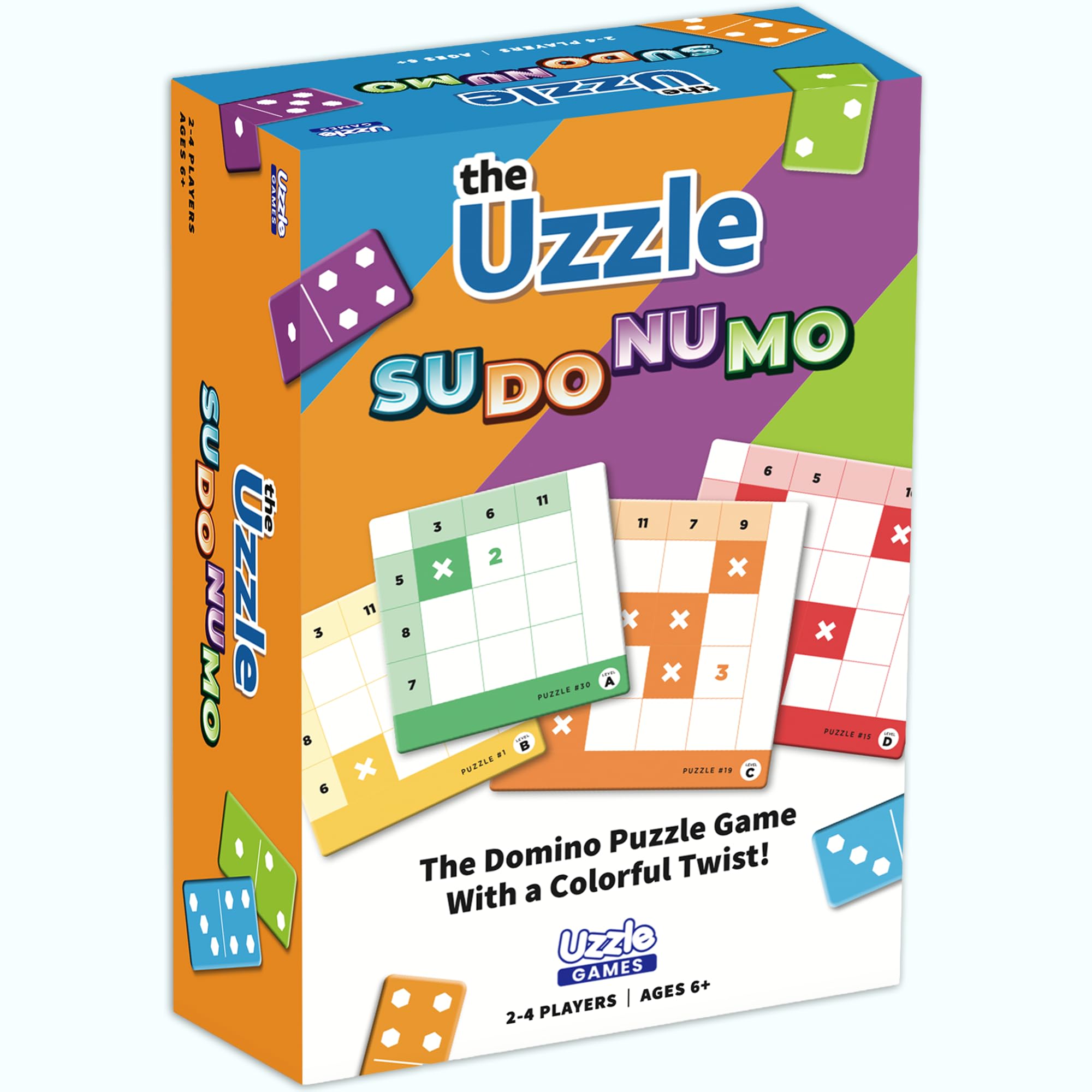 Uzzle Games - Sudonumo Domino - 24 Dominoes, 120 Puzzles, Multi-Level Difficulty (A-D), 2-4 Players, Ages 6+ - Fast-Paced Mind Games - Travel Games
