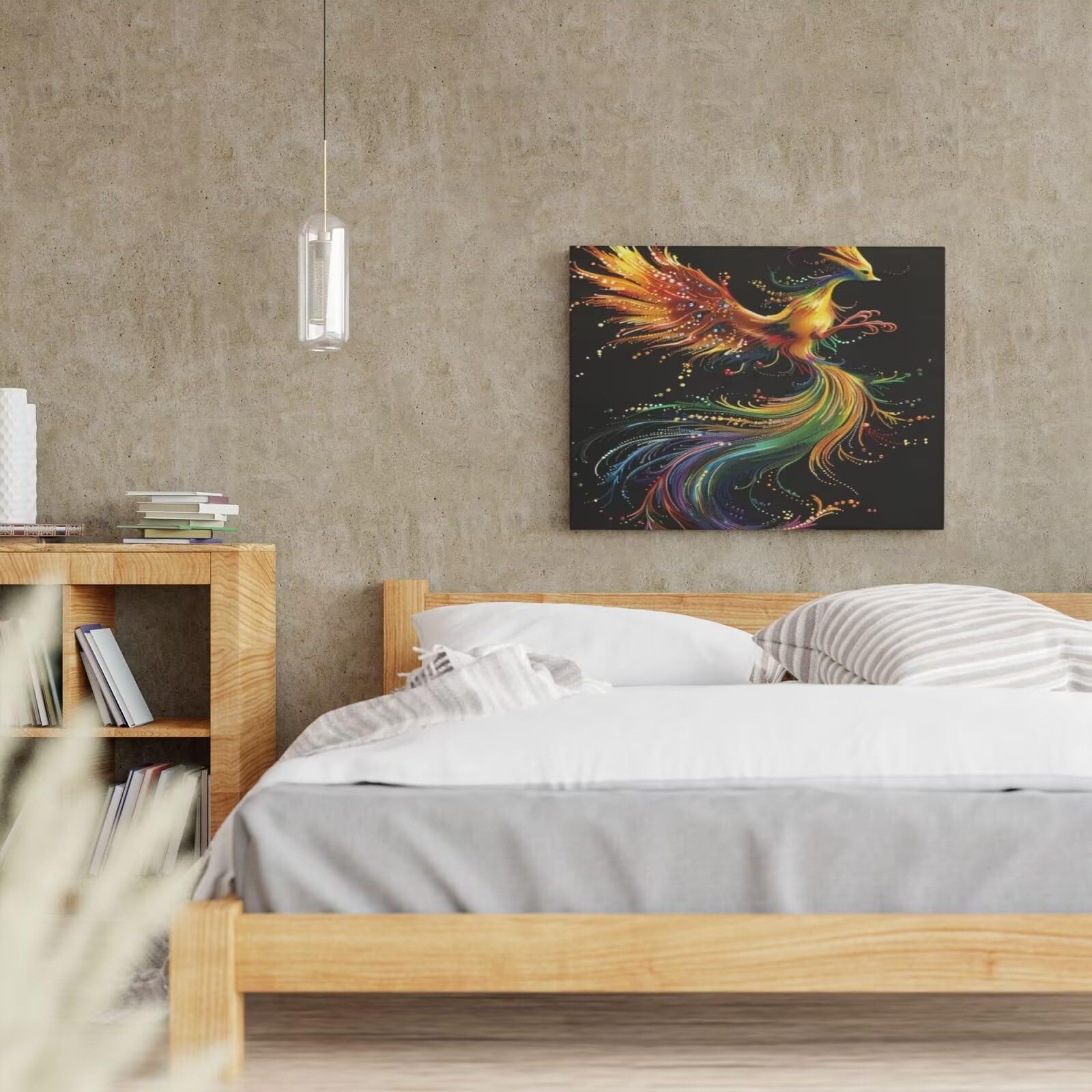 Kit per pittura con numeri per adulti, motivo: uccello, fenice per principianti, pittura acrilica con 6 pennelli, pittura ad olio per decorazione da parete (100 x 75 cm, senza cornice) MK27