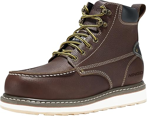 Miniatura 7 de HISEA Botas de trabajo para hombre, botas de acero con punta suave, 6 pulgadas, impermeables, antideslizantes, industriales y de construcción, 7