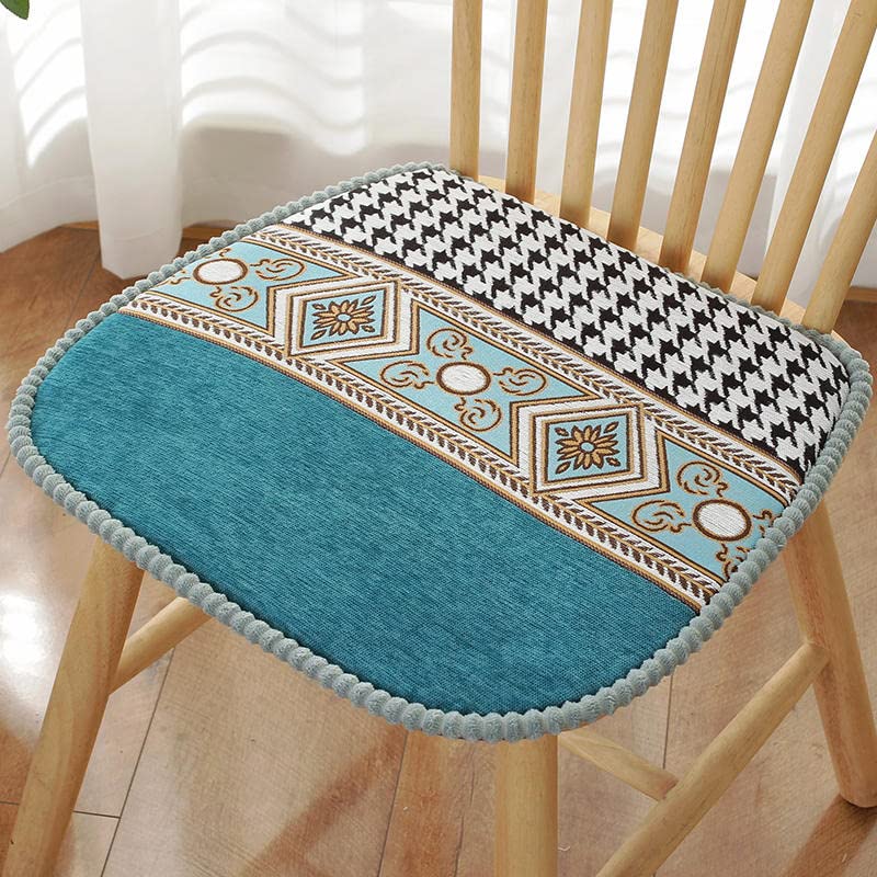 Mkuha Chinese Style Chair Seat Pads Cushion with Ties, Filled with Hard Cotton, Detachable, D-Shape, Cotton Chair Pads for Garden Patio Kitchen Dining 45x45x1cm,green,A