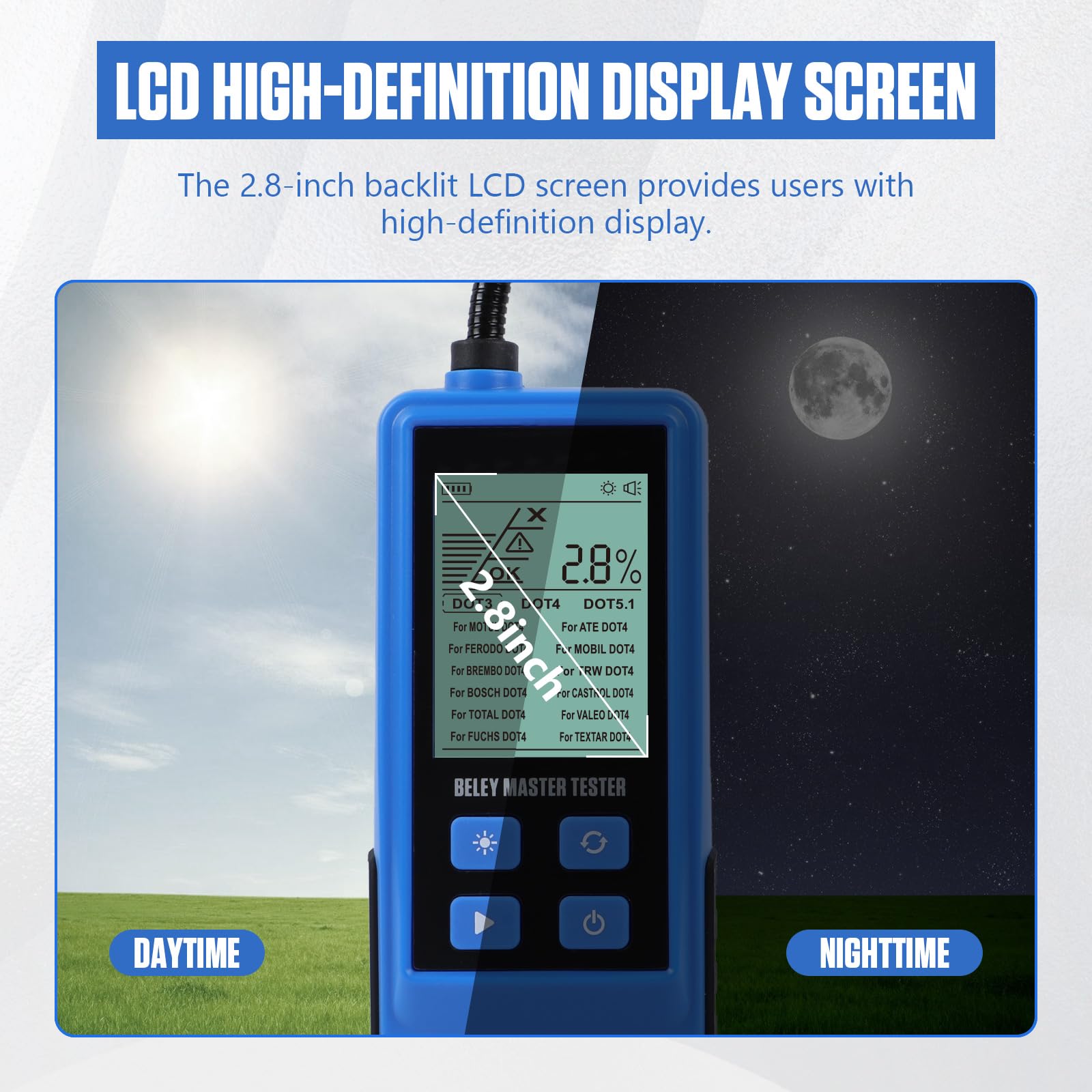 Tester Liquido Freni Digitale con Display Retroilluminato 2.8" per DOT3 DOT4 DOT5.1